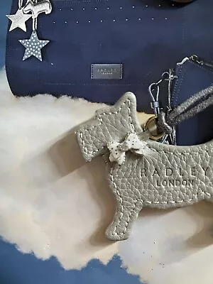 £15 • Buy Radley Large Sized Silver Grey Leather Dog Tag / Bag Charm / Key Ring
