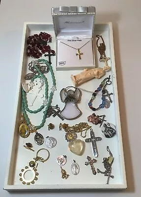 Vintage To Now Religious Catholic Rosary & Medals Junk Drawer Lot 845 • $39.95