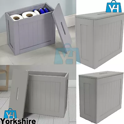 Wooden Grey Bathroom Storage Slimline Toilet Cleaning Tidy Unit Laundry Box • £19.99