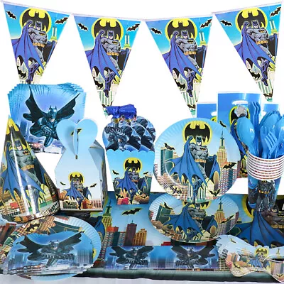 Batman Children's Birthday Tableware Party Decoration Sets Tablecloth Napkin • £8.35