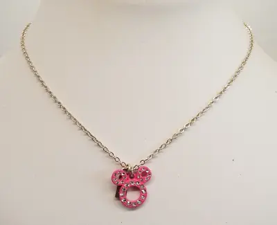 Disney Minnie Mouse Head Pink Outline Pendant On A 15  Adjust. Necklace • £2.99