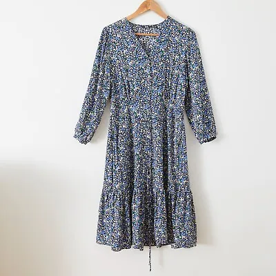 $39.95 • Buy Uniqlo Womens Blue Floral 3/4 Sleeve Dress Size M Pockets