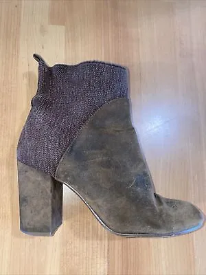 MISS ALBRIGHT Anthropologie Brown Suede Ankle Boots Booties Block Heels -Size 7 • $20.27