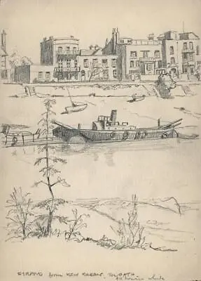 STRAND-ON-THE-GREEN FROM KEW GREEN LONDON Pencil Drawing C1950 RIVER THAMES • £30