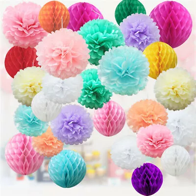 Time To Sparkle 28pcs Mixed Tissue Paper Pompoms Honeycomb Balls Hanging Party • £12.89