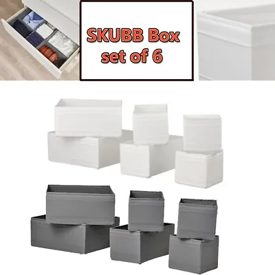 IKEA Skubb Set Of 6 Or 1 Drawer Organiser Storage Cloth Box Wardrobe White/Grey • £10.99