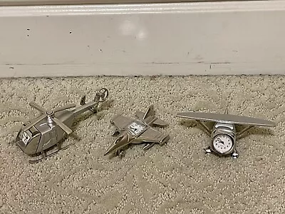 3 Vintage Miniature Clock Aircrafts Silver Color Tested And Working • $83.91