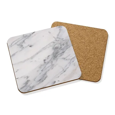 White & Grey Marble Effect Veined Drinks Coaster Mat Hardboard Square Set X4 • $13.66