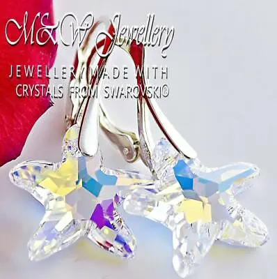 £15.99 • Buy 925 Sterling Silver Earrings Crystals From Swarovski® STARFISH 16mm - Crystal AB