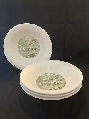 Vintage Set 4 Homer Laughlin Pastoral Dessert Bowls Green Transfer Ware 5 7/8” • $12.99