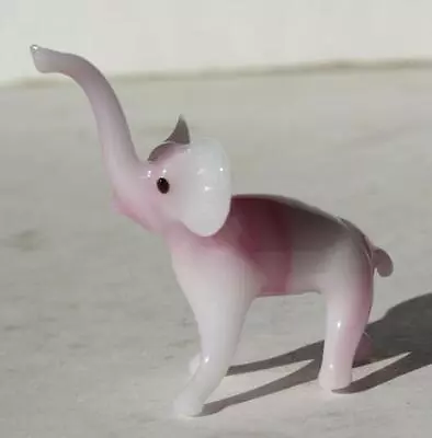 Elephant Figurine Pink White Miniature Murano Art Blown Glass Elephant Figurine • $7.99