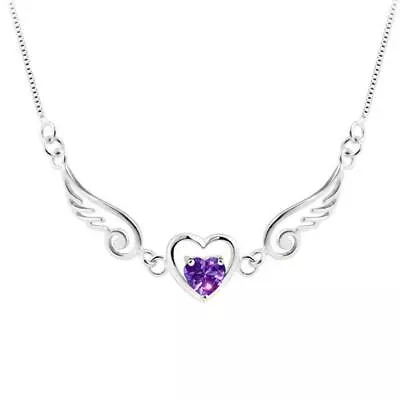 925 Sterling Silver Angel Wings Love Purple Heart Necklace • $14.99