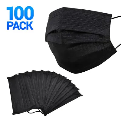 100-Pack Black Disposable Face Mask 3-Ply Non Medical Surgical Earloop Cover • $9.98