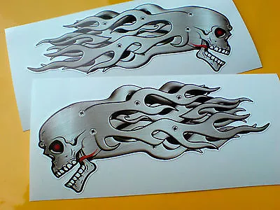 SKULL & METAL FLAMES Car Motorcycle Stickers Decals 2 Off 140mm • $4.75