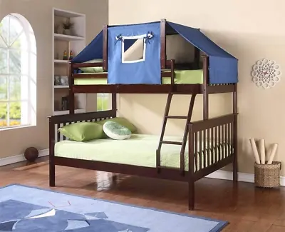 $848.02 • Buy DONCO Twin/Full Dark Cappuccino Mission Bunk Bed With Blue Tent Kit
