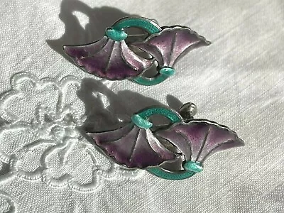 Rare Vintage Margot De Taxco Sterling Silver Morning Glory Enamel Screw Earrings • $225