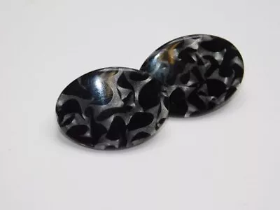 A379-vintage Pierced Earrings~black/silver Tone~hard Plastic~1  • $6.75