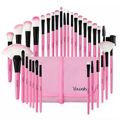 Yuwaku Pink Makeup Brush Set 32pcs Premium Synthetic Brushes Kabuki Foundat... • $18.27