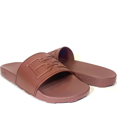 BALLY Mens Scotty Heritage Logo Rubber Slides Sandals Dark Red (MSRP $255) • $78.99