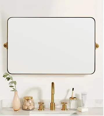 MOON MIRROR 24  X 36  Brushed Gold Metal Framed Pivot Rectangle Bathroom Mirror • $149.99