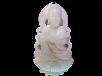 Vintage Natural White Shell Hand Carved Quan Yin Guanyin Buddhist Amulet Pendant • $9.99