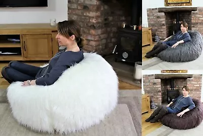 Faux Long Fur Large Bean Bag Chair Mongolian Fur Beanbag Gaming Chair 110cm DIA • £59.95