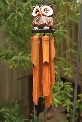 Large Owl Bamboo Wind Chime Hanging Outdoor Garden Decor Birthday  Gift Present • £17.50