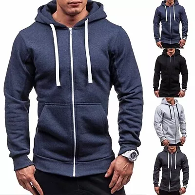 Versatile Men's Hooded Sweatshirt Zip Up Hoodies Jacket Casual Coat Tops • £13.45
