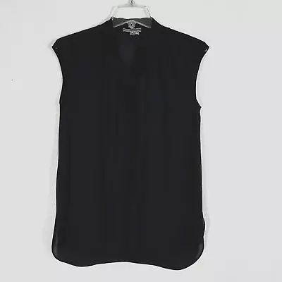 Vince Tie Neck Sleeveless Silk Blouse Top XS Black Classic Lightweight • $24.64