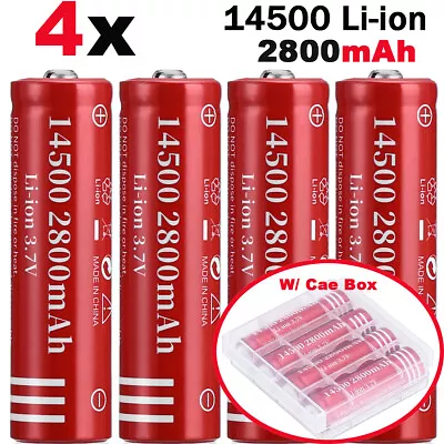 4X 14500 Battery 2800mAh Li-ion 3.7V Rechargeable Batteries Cell For Flashlight • £12.99