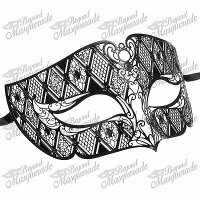 Mens Unisex Simplistic Filigree Light Metal Masquerade Prom Mask [Black] • $19.95