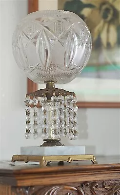Vtg Hollywood Regency Crystal Prism Marble Base Parlor Table Lamp Midcentury • $89.99