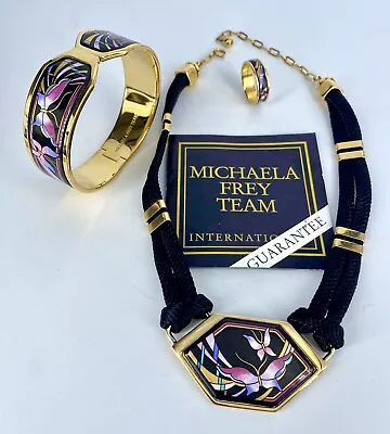 M3- MICHAELA FREY Butterfly Necklace Bangle Bracelet & Ring Sz 7.5 Set VINTAGE • $122.50