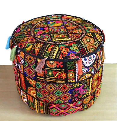Indian Handmade Patchwork Footstool Vintage Traditional Round Pouffe Décor... • $41.02