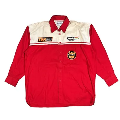 Vintage 90s Benetton F1 Racing Team Pit Crew Red Button Shirt Mens 46 Large • $80.15