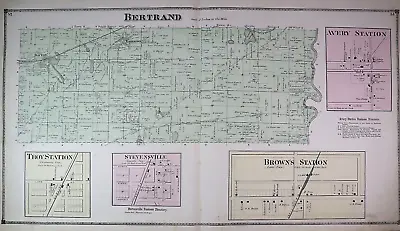 Old 1874 Plat Map BERTRAND AVERY STATION Twp. BERRIEN Co. MICHIGAN (XXL15x26) • $45.95