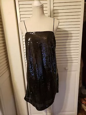 H&M Women's Black Sequin Dress Spaghetti Straps Lined Side Zipper Size M NWT • $16.99