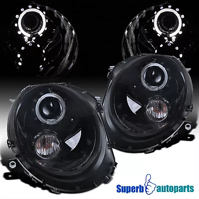 Fits 2007-2013 / 2012-2015 Mini Cooper S Glossy Black Halo Rim Headlights Smoke • $265.98