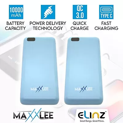 Maxxlee 2x 10000mAh Power Bank 18W PD Type C QC 3.0 Dual USB Fast Charging Blue • $79.95