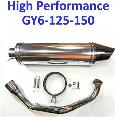 GY6 150cc Scooter Performance Exhaust Muffler 4-Stroke Chrome Canister • $78.99