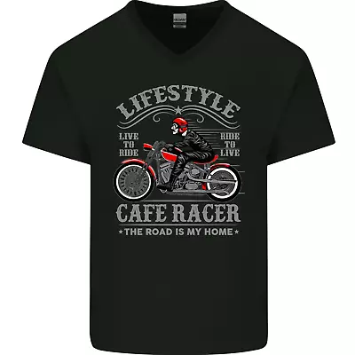 Lifestyle Cafe Racer Biker Motorcycle Mens V-Neck Cotton T-Shirt • £8.99