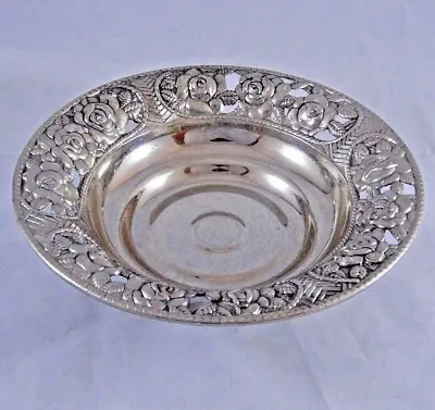 Vintage Silvertone Metal 3-toed Footed Nappy Bowl Candy Dish Roses Flowers  • $15.95