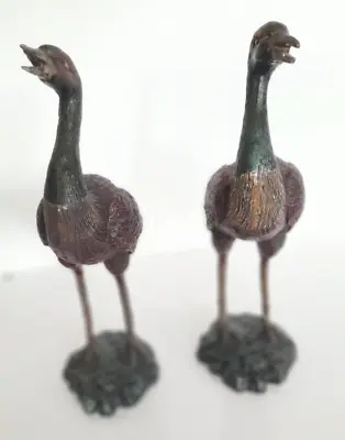 Antique Pr Cold Painted Bronze Cranes 28cms • £145