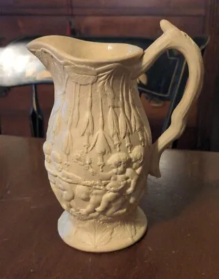 1852 Relief Molded Pitcher Cherubic Antique English Staffordshire Caneware • $89