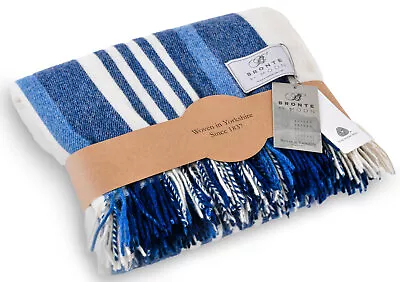£77.99 • Buy Bronte Whitstable Harbour Blue & Cream Soft Merino Lambswool Wool Blanket Throw