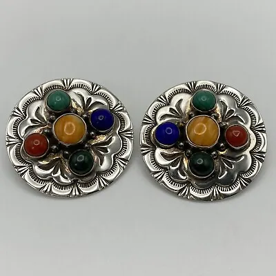 Fine Sterling Silver Multi-Stone Statement Earrings Southwestern Native American • $249