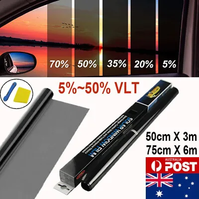 5%-50% VLT Window Tint Film Black Roll Car Home 75cm X 6m/50cm X 3m Tinting Tool • $12.99