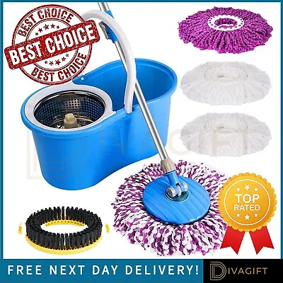 £24.99 • Buy 360 Floor Magic Spin Blue Mop Bucket Set Microfiber With 4 Mop Heads + Brush New