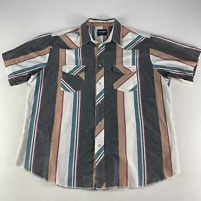 Wrangler Western Shirt Mens XXL Pearl Snap Short Sleeve Brush Popper Striped • $23.99