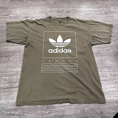 Adidas Shirt Mens Medium Green Logo Spell Out Trifoil Outdoor Short Sleeve Adult • $8